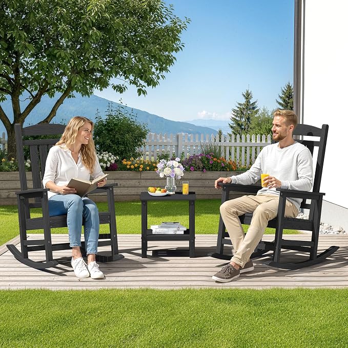 SERWALL HDPE Outdoor Rocking Chair Set of 2, Patio Rocking Chairs, All-Weather - Image 2