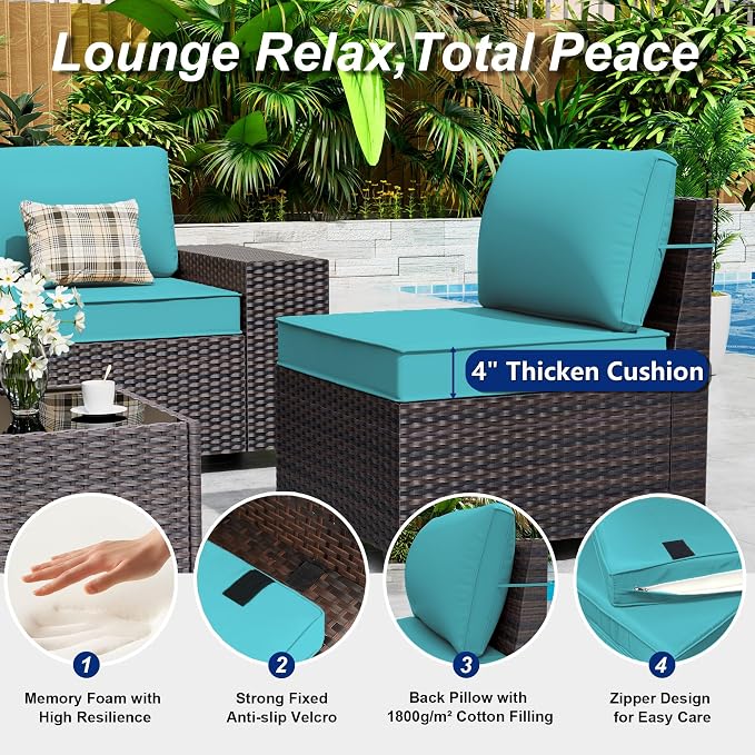 Outdoor Patio Furniture Set, 6 Pieces Outdoor Sectional Furniture High Backrest - Image 4