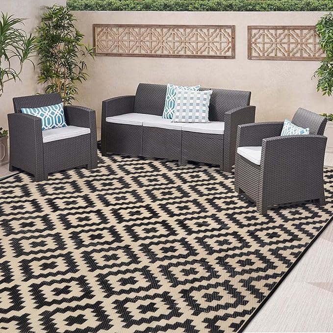 SAND MINE Waterproof Outdoor Rug 8x8 ft, Plastic Reversible Rug, Modern Area Rug by SANDMIND