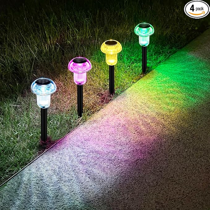 Easter Solar Pathway Lights Outdoor Decorative 4 Pack, 4 color LED Mushroom by COZYPAVILION