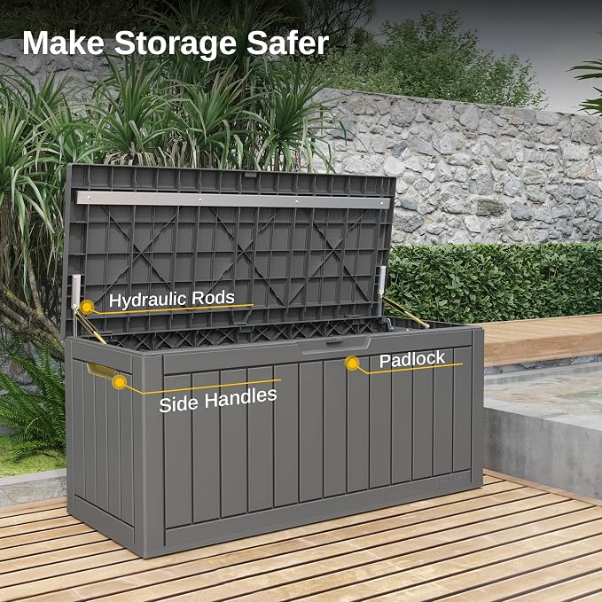 EAST OAK Outdoor Storage Box, 90 Gallon Deck Box, Waterproof Resin Storage Bin - Image 6
