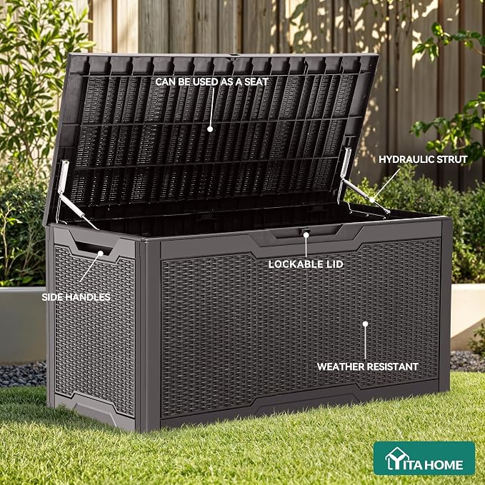 YITAHOME 100 Gallon Resin Deck Box, Weather Resistant Outdoor Storage Box - Image 3