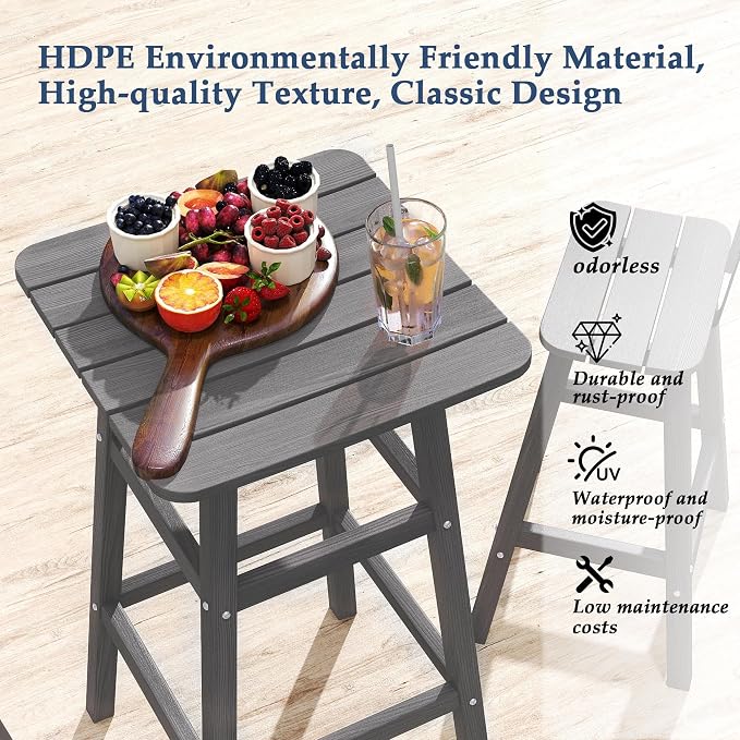 3-Piece Outdoor Counter Height Bar Table Set, HDPE Weather Resistant - Image 5