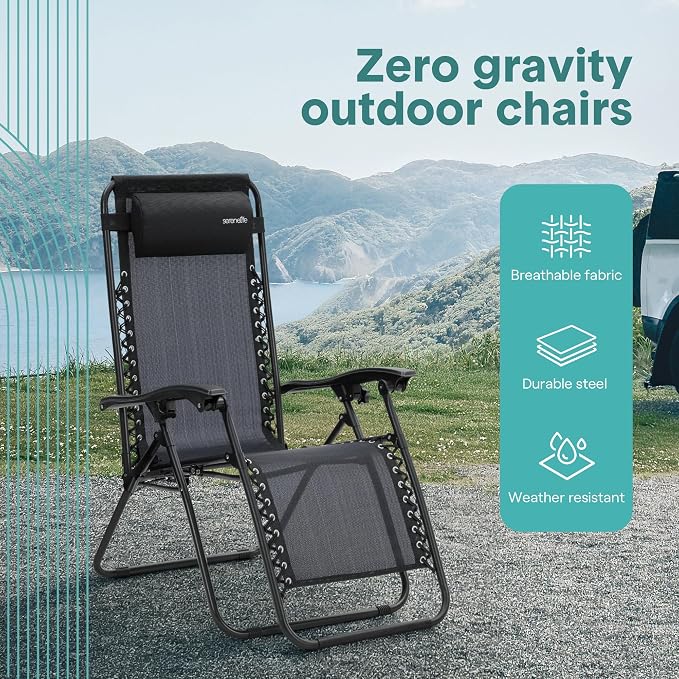 SereneLife Outdoor Zero Gravity Lounge Chair Set - Image 4