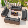 Kullavik 14 Pieces Outdoor Patio Furniture Set, Sectional Rattan Sofa Set Brown by KULLAVIK