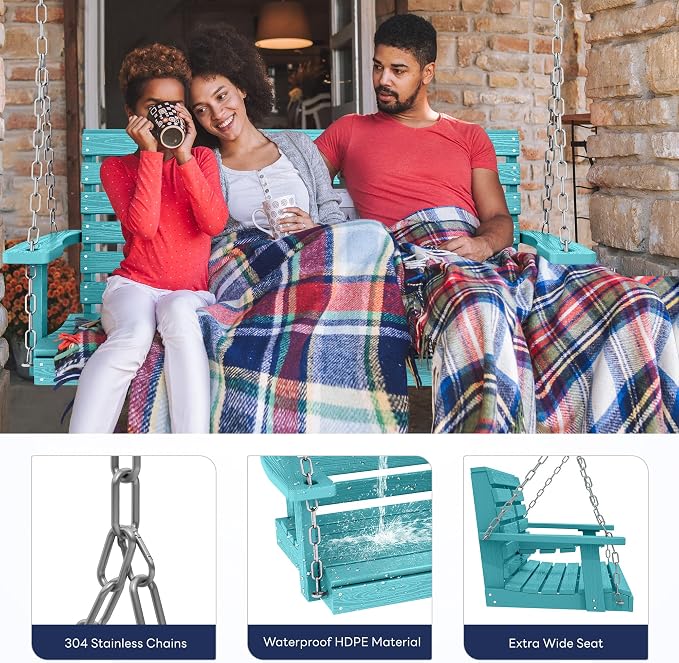 KINGYES Outdoor Hanging Porch Swing, 2 Seat Patio Swing Chair - Image 5