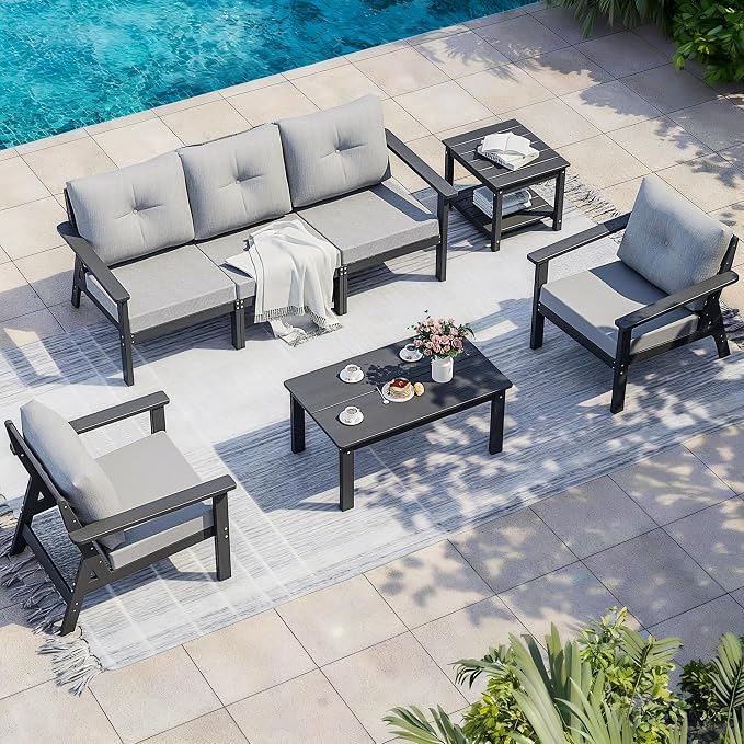 7-Piece HDPE Patio Furniture Set, Outdoor Sectional Sofa Set, All Weather - Image 9