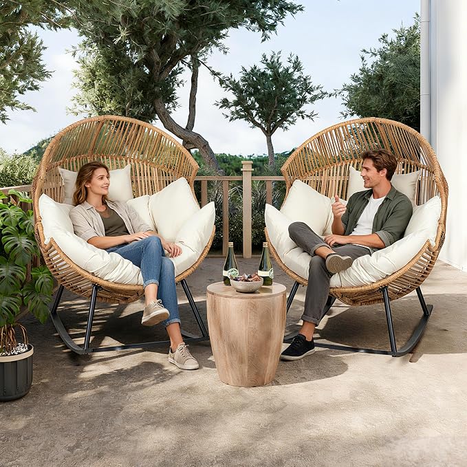 Shintenchi Egg Chair Outdoor, Oversized Outdoor Indoor Wicker Rocking Chair - Image 5