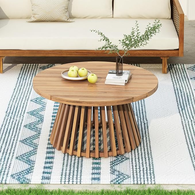 Merax Patio Outdoor Acacia Wood Round Coffee Table by Merax