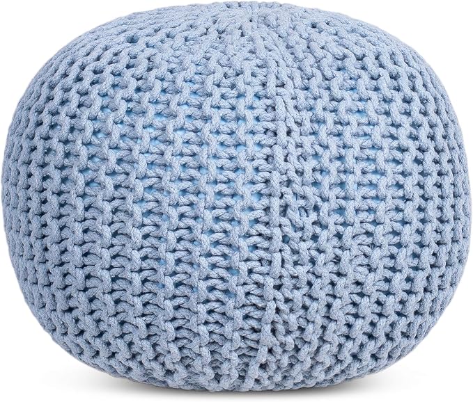 BIRDROCK HOME Round Pouf Ottoman | Cotton Braided Foot Stool - Image 3
