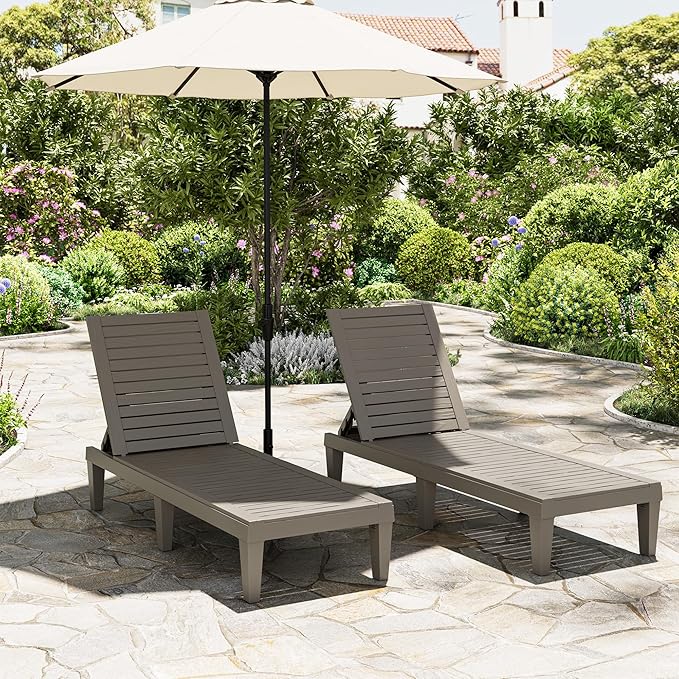 Outdoor Chaise Lounge Set of 2, Lightweight Patio Chairs, Waterproof Sun - Image 6