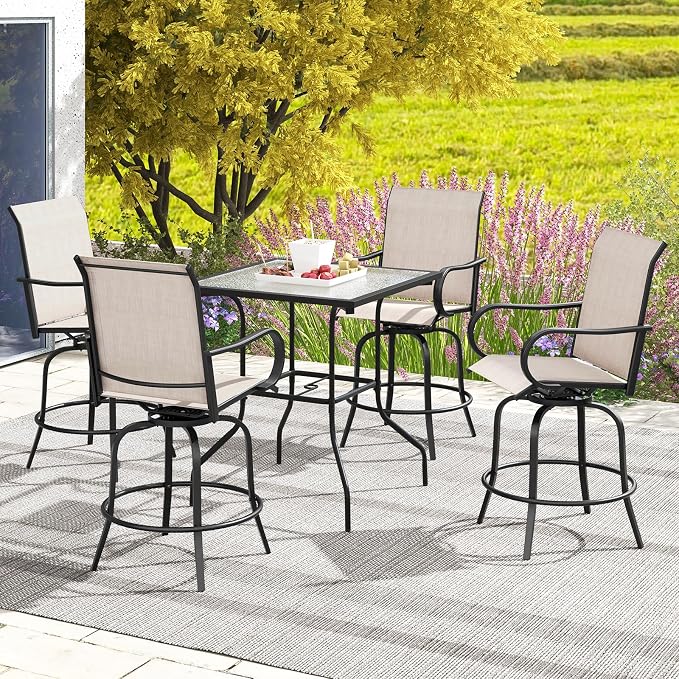 Giantex Set of 4 Swivel Outdoor Bar Stools, All-Weather Bar Height Patio Chairs - Image 2