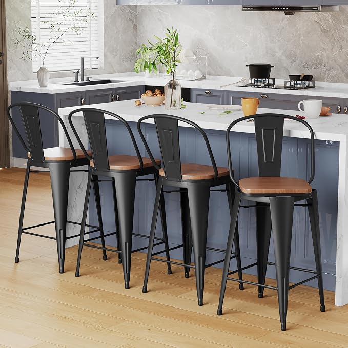 Alunaune 30" Swivel Metal Bar Stools Set of 4 High Back Counter Height - Image 9