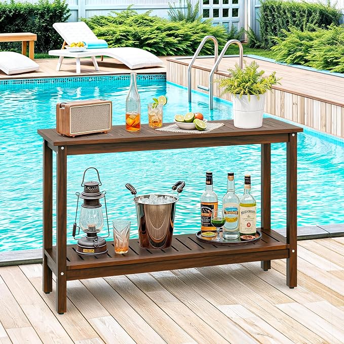 SUPER DEAL All-Weather Patio Bar Table Entry Console Table, 2-Shelf 48 inch - Image 2