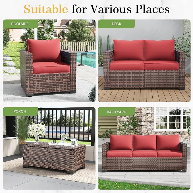 Amopatio Wicker Outdoor Sofa & Patio Couch Set - Image 6
