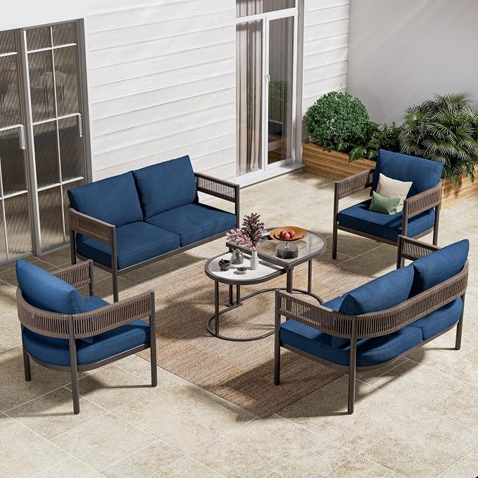 Grand patio 6-Piece Outdoor Furniture Set, 6 Seats Wicker Sofa Conversation Set by GrandPatio