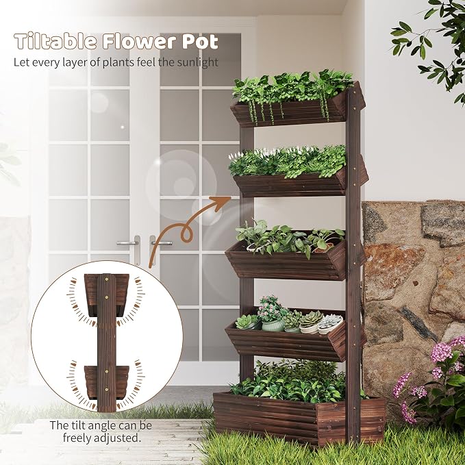 FILWH Wooden Raised Garden Bed Vertical Planter Box, Freestanding Plant Stand - Image 6
