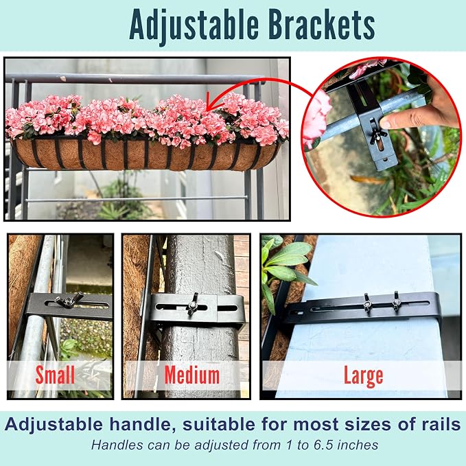 LaLaGreen Railing Planter Boxes Black Metal Rectangular Flower Boxes - Image 3