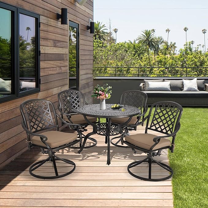 5-Piece Cast Aluminum Outdoor Patio Dining Set, All Weather Cast Aluminum - Image 8