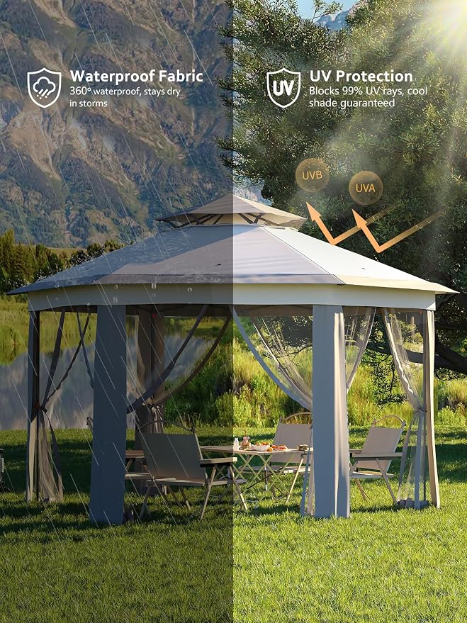 Garvee Pop Up Gazebo Screen Tent, Hexagonal Instant Gazebo Tent - Image 4