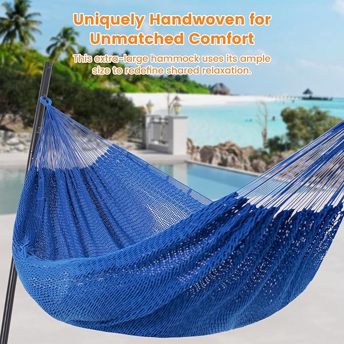 Lazy Daze Hammocks Handwoven Mayan Hammock, 10.5 FT Soft Rope Double Hammocks - Image 2