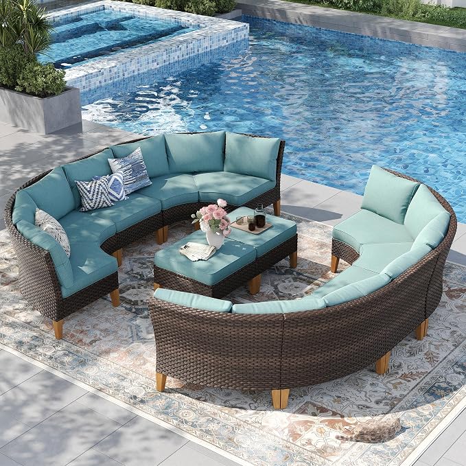 PHI VILLA 8-Piece Wicker Patio Furniture Set, Outdoor Half-Moon Curved by PHIVILLAThepioneerofcomfortablehouseholdsupplies