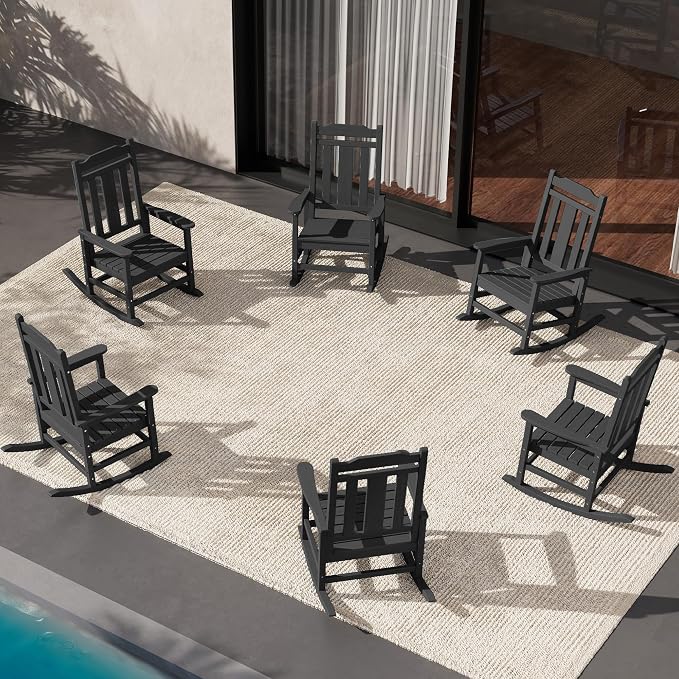SERWALL Outdoor Rocking Chair Set of 6, Patio Rocking Chair Sets, HDPE Rocking by SERWALL