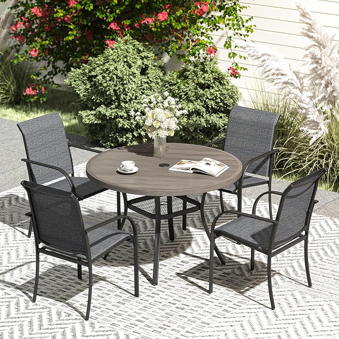 VICLLAX 5 Pieces Patio Dining Set, Outdoor Furniture Set Includes 41.2" Round by HOME