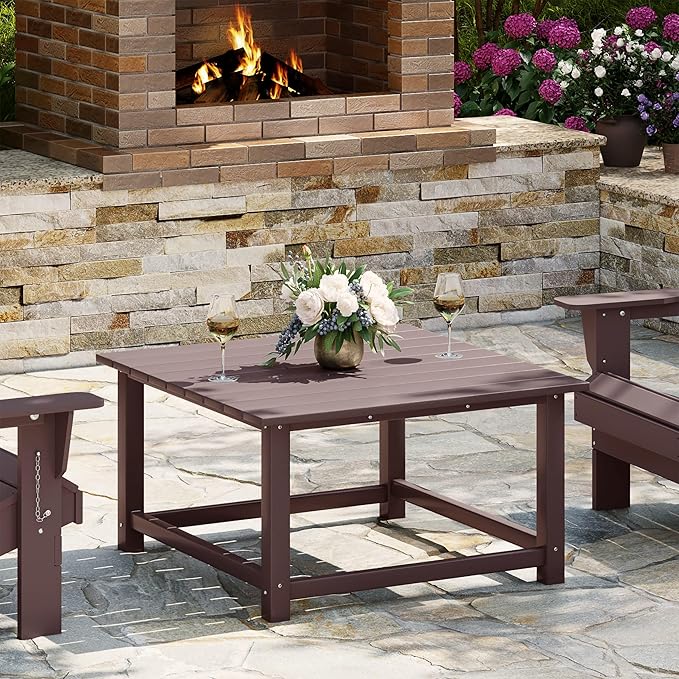 WestinTrends Malibu Low Outdoor HDPE Square Patio Coffee Table, Dark Brown by WestinTrends