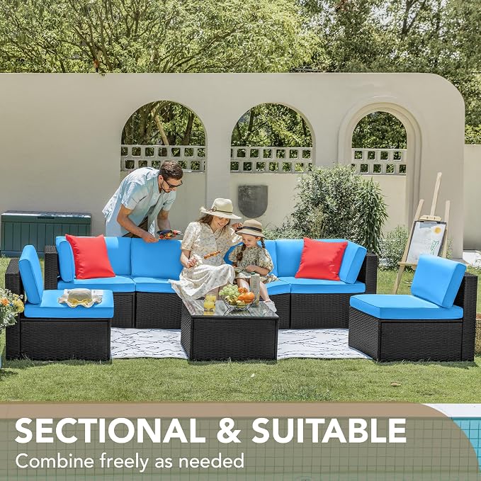 Devoko 7 Pieces Outdoor Sectional Sofa Patio Furniture Sets Manual Weaving - Image 7