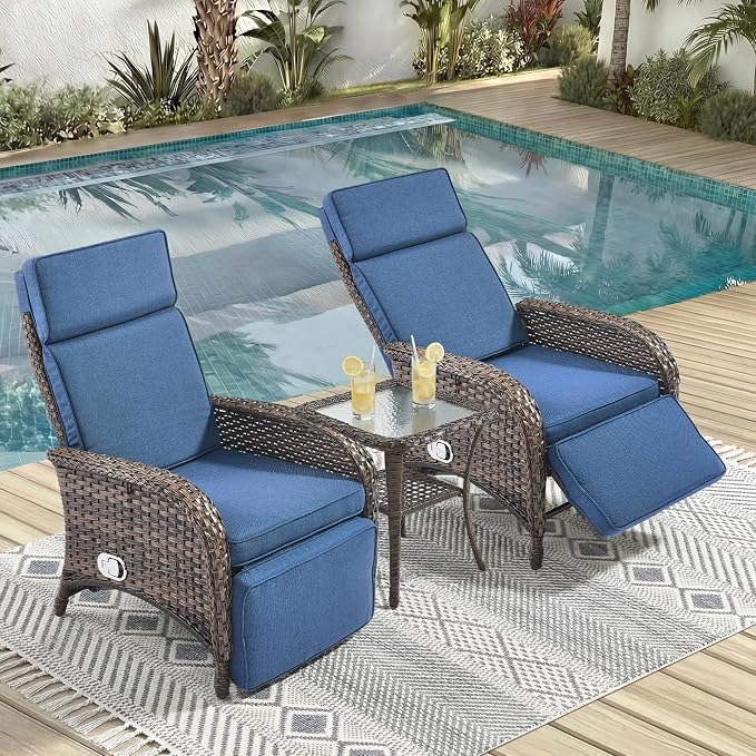 3 Pieces Zero Gravity Wicker Patio Recliner Chairs Set of 2 by JelwalyPatioFurnitureSet