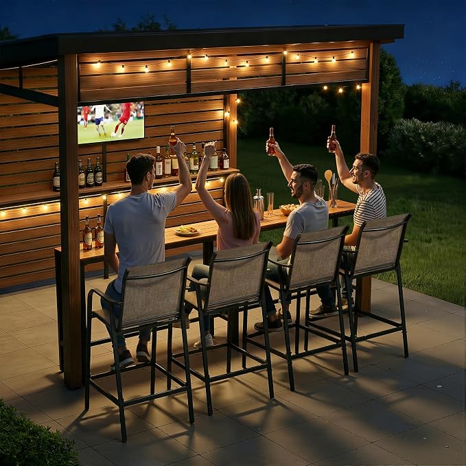 Crestlive Outdoor Bar Stools Set of 4, 500 lb Capacity Metal Patio Bar Chairs - Image 2