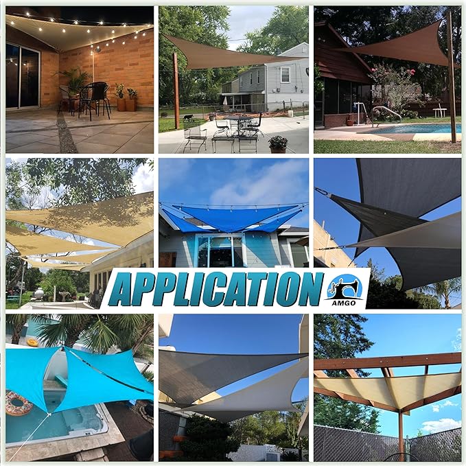 Amgo Custom Size 12' x 20' x 23.3' Black Right Triangle Sun Shade Sail UPF50+ - Image 6