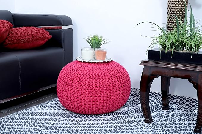 FRELISH DECOR Round Pouf Ottoman Hand Knitted 100% Cotton Pouf Foot Stool - Image 6
