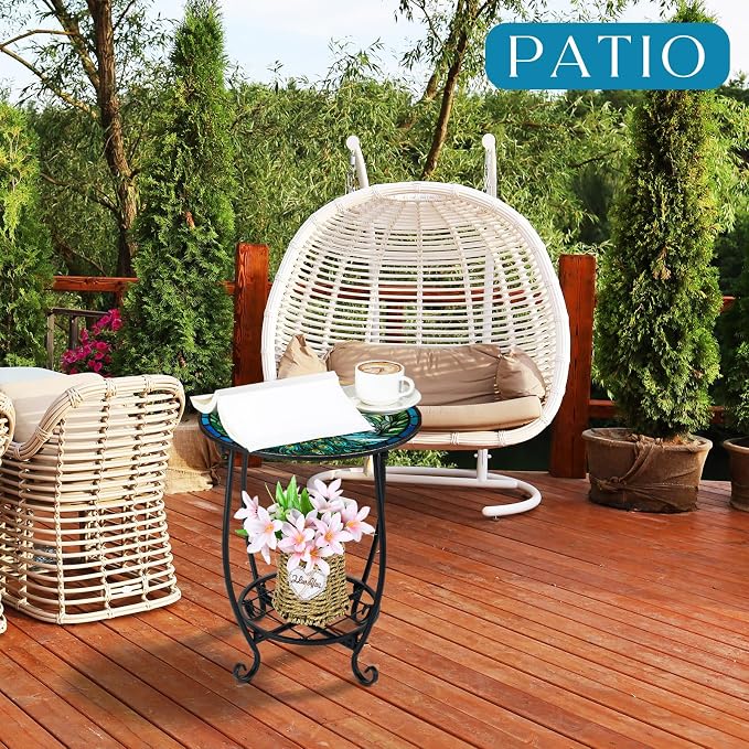 Outdoor Side Table Round Small Mosaic Patio Accent Indoor End Plant Coffee Tea - Image 4