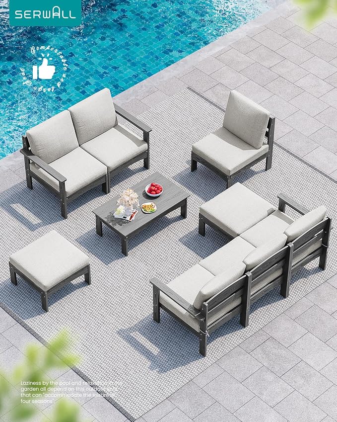 SERWALL Outdoor Coffee Table, HDPE All-Weather Patio Table, Patio Furniture - Image 8