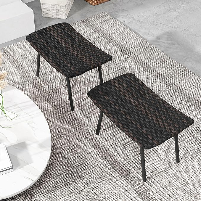 Tangkula Set of 2 Patio Ottomans, Outdoor Wicker Footrest Extra Seating - Image 7