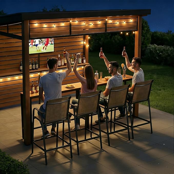 Crestlive Outdoor Bar Stools Set of 4, 500 lb Capacity Metal Patio Bar Chairs - Image 2