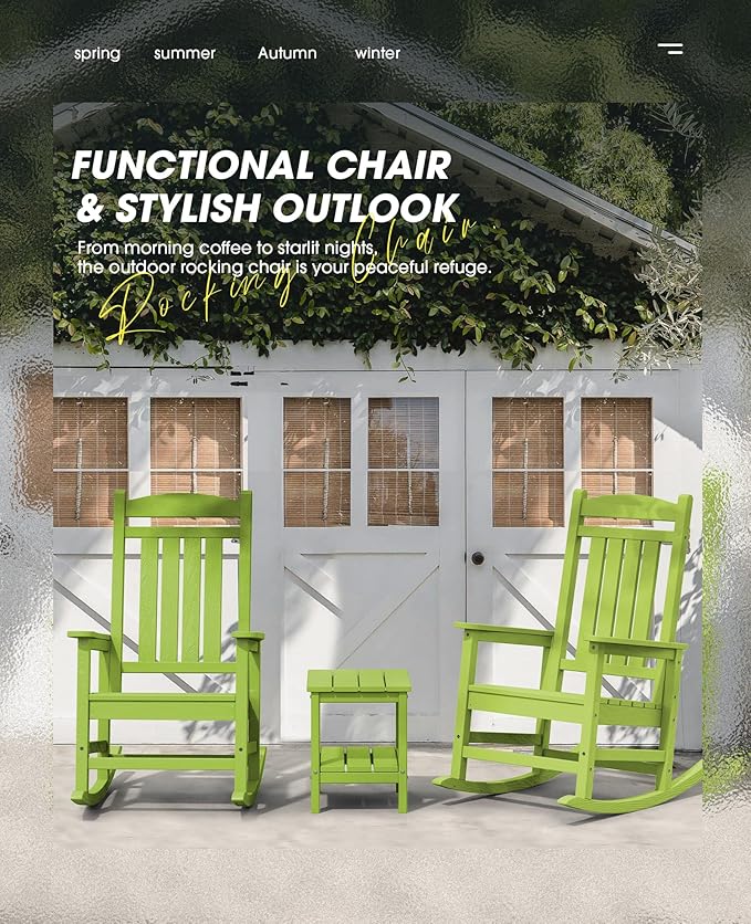 KINGYES HDPE Outdoor Rocking Chair Set of 4, All-Weather Poly Patio Rocking - Image 4