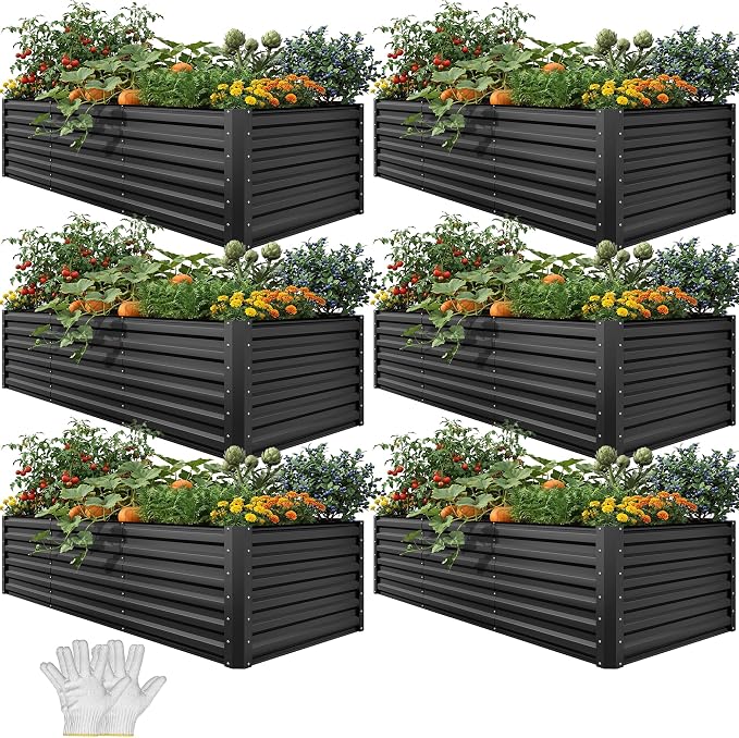 YITAHOME 6pcs 8x4x2 ft Galvanized Raised Garden Bed Kit, Large Metal Planter Box by YITAHOME