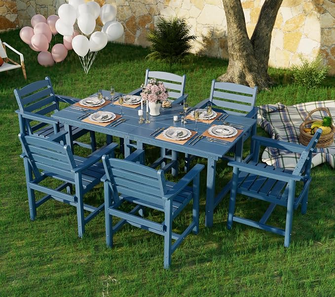 Anbuy Patio HDPE Dining Table Set, 7-Piece Outdoor Dining Table Sets, 2 in 1 - Image 5