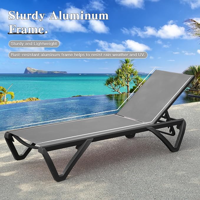Domi Pool Lounge Chairs Set of 2, Aluminum Adjustable Outdoor Chaise Lounge - Image 4