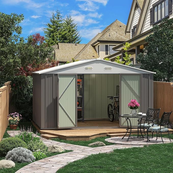 Greesum 10×8FT Outdoor Storage Shed, Metal Patio Storaged Sheds - Image 7