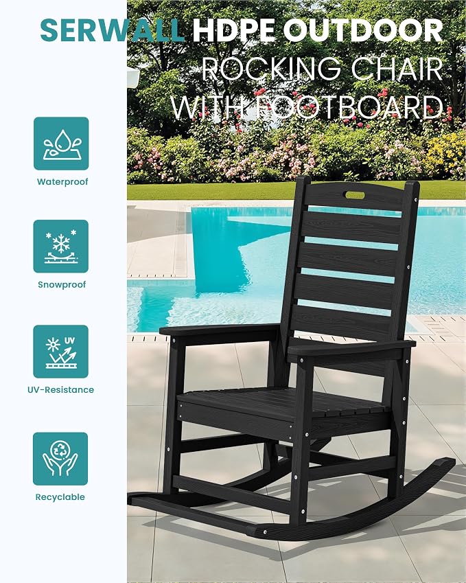 SERWALL Outdoor Rocking Chair Set of 2, Oversized Rocking Chair - Image 4