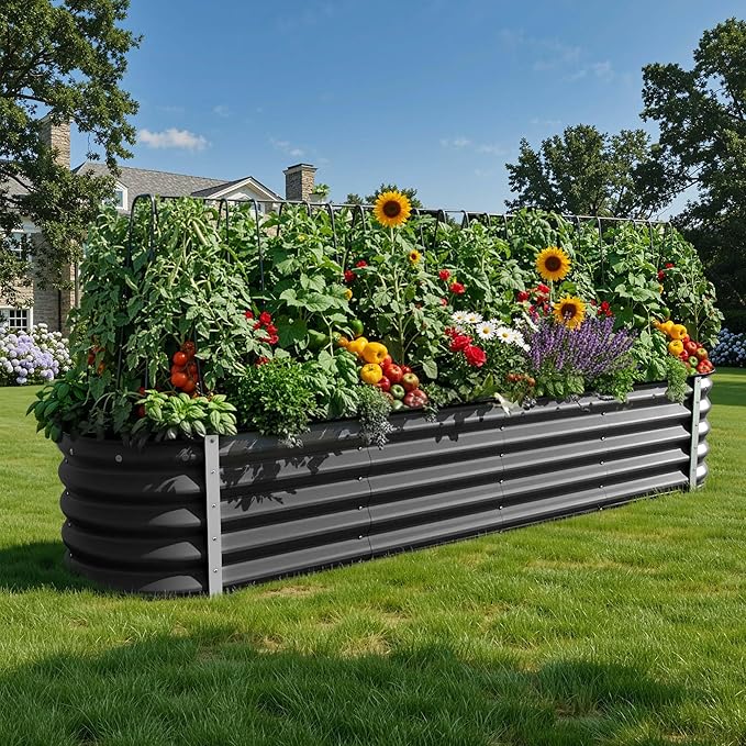 YITAHOME 17" Tall 9 in 1 Raised Garden Bed Kit, 96x24 in Large Galvanized Metal by YITAHOME