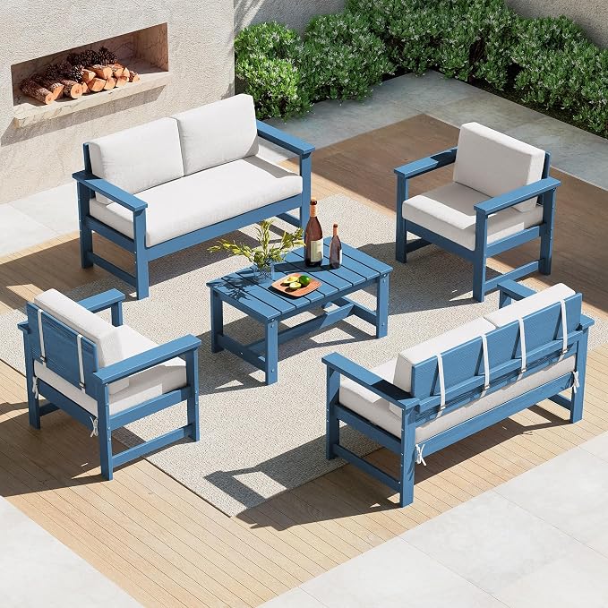 SERWALL 5 Pieces HDPE Outdoor Sofa Set by SERWALL