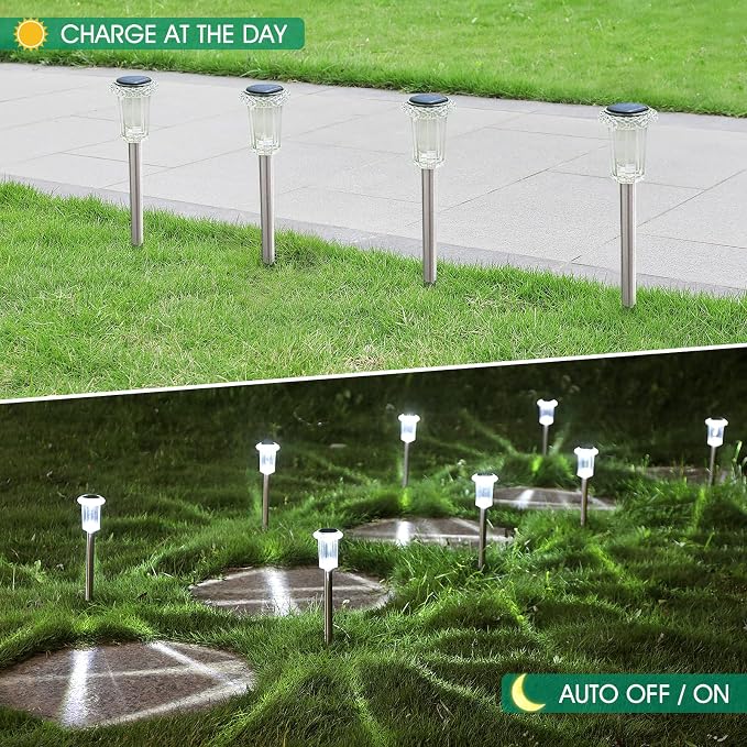 Solar Outdoor Lights, 10 Pack Waterproof Stainless Steel Solar Stake Lights - Image 5