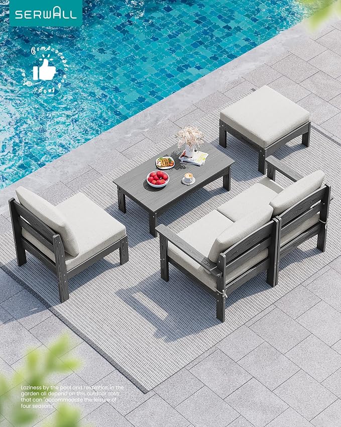 SERWALL 2 Pieces Patio Sofas, HDPE Outdoor Conversation Set - Image 9