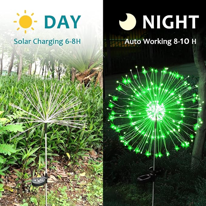 JJGoo Solar Firework Lights, 2 Pack 150 LEDs 2 Lighting Modes Solar Lights - Image 4