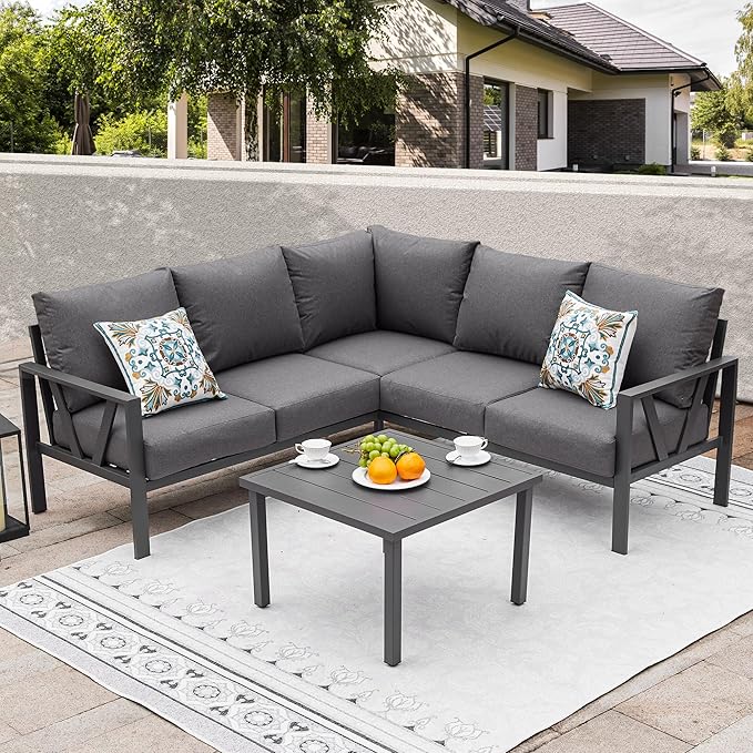 Patio Furniture Set, 6 Pieces Outdoor Couch Sectional, L Shaped Patio Sofa by COMLAXFIELD